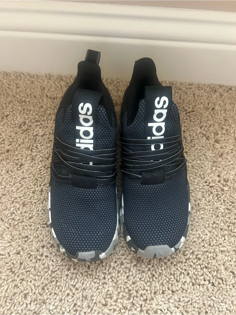 Kids Black Athletic Sneakers with Grey Camo Sole, Boys Adidas Shoes, Adidas Shoe